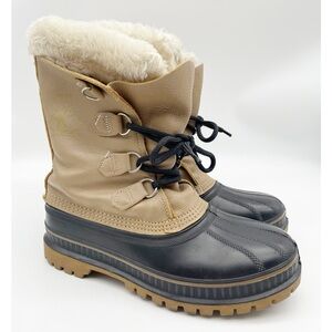 Sorel Snow Boots Polar Kaufman Steel Shank Wool Lined Tan Black Mens Size 8